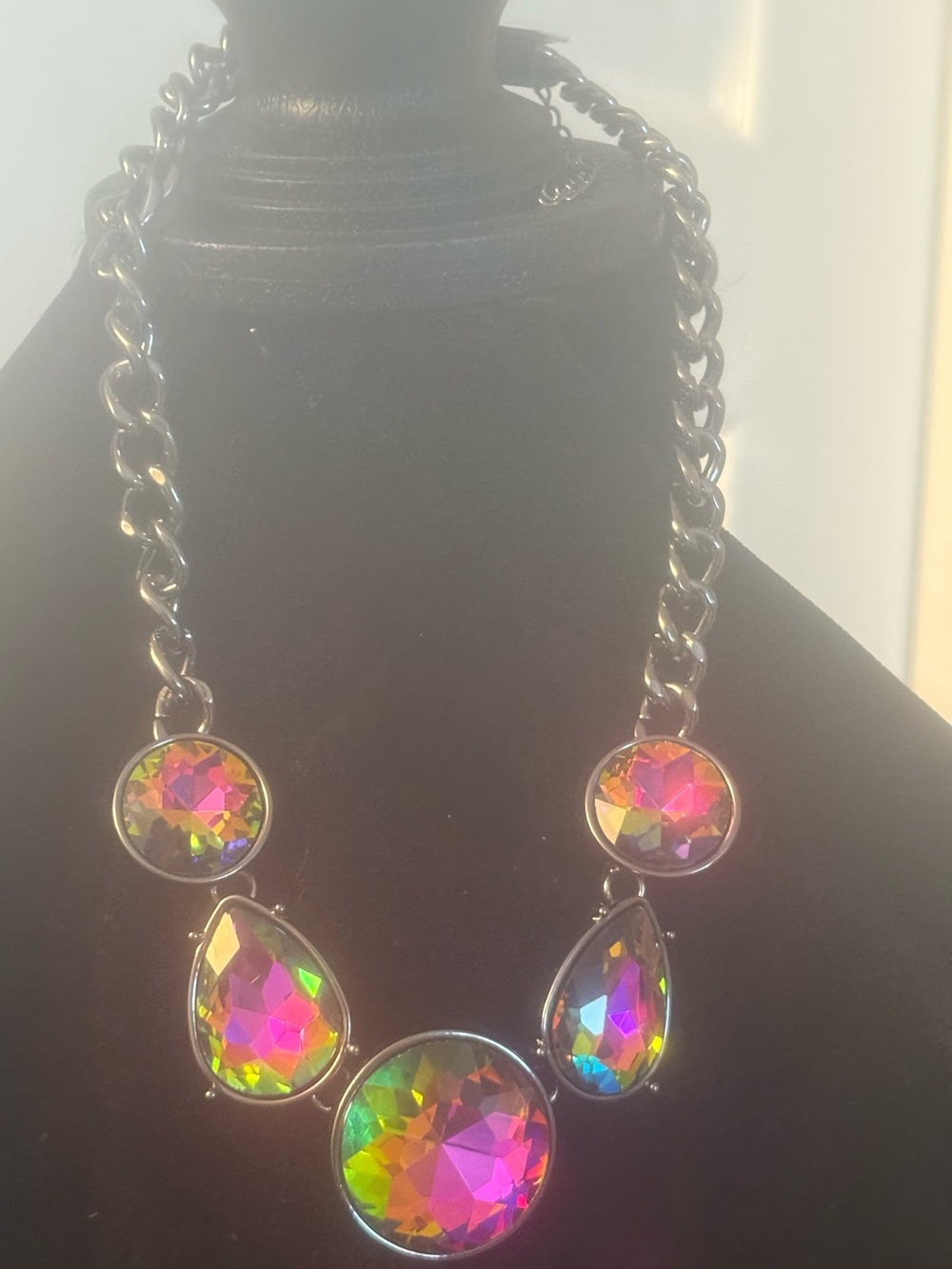 Iridescent Multicolor “oil spill”Teardrop Statement Necklace - Women Jewelry